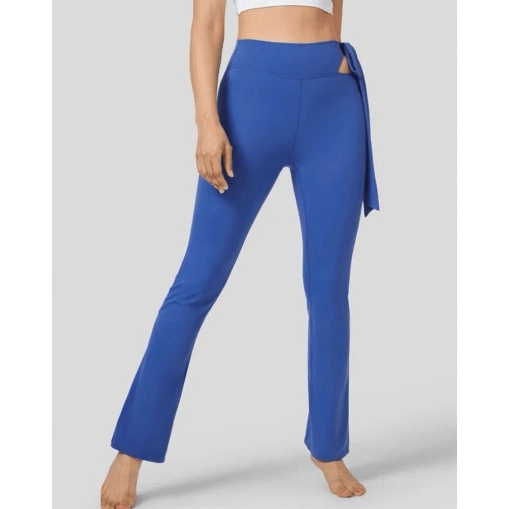 Halara Softlyzero High Rise Cut Out Tie Side Flare Legging M Blue Yoga NWT B66